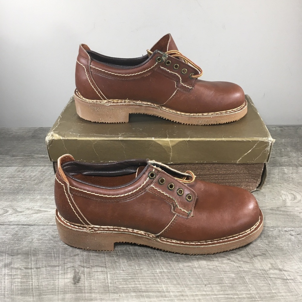 New Old Stock JCPenney Vintage Men's Leather Working Work Lace Up Shoes Size 7.5